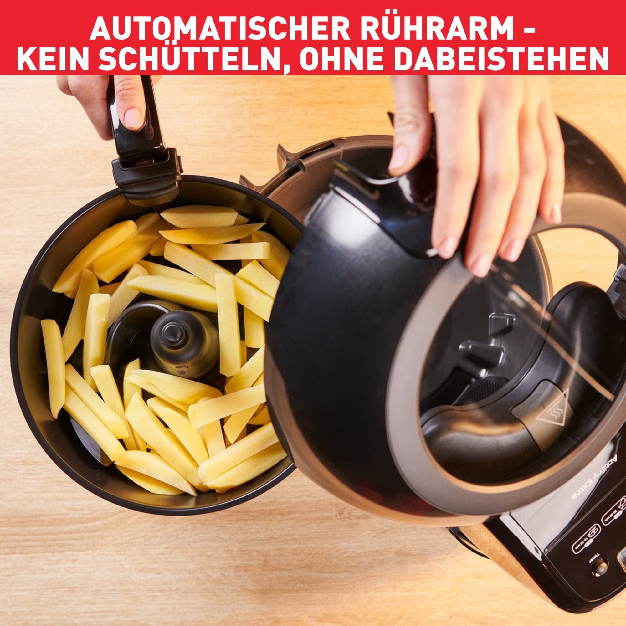 Tefal ActiFry Genius+ Heißluftfritteuse mit Rührarm, Airfryer, kein Schütteln, 1500 W, 1,2 kg für 6 Personen, 9 Auto-Kochmenüs, ‎energiesparend, gesunde Fritteuse ohne Öl, schwarz, FZ7738