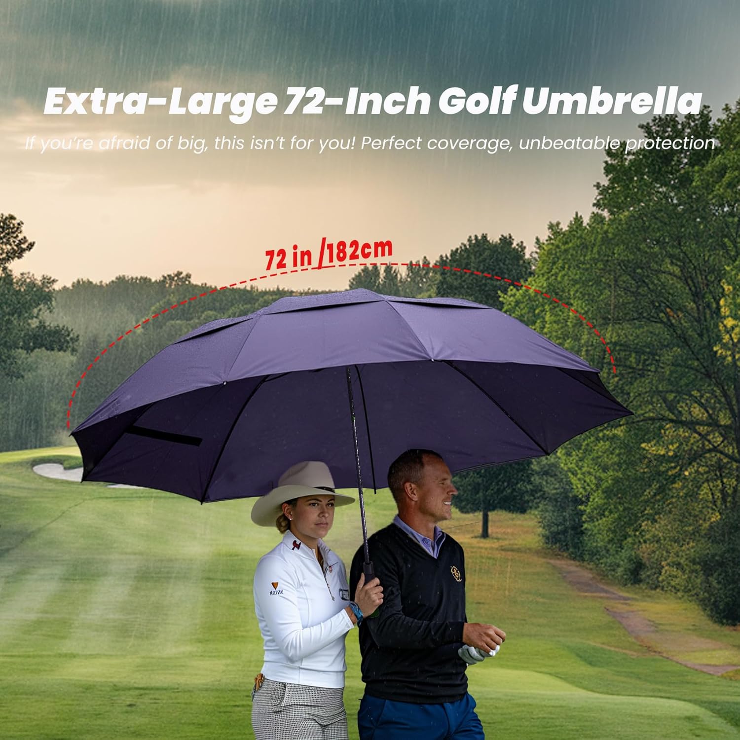 Golf Umbrella Large 54/62/68/72 Inch, Extra Large Oversize Double Canopy Vented Windproof Waterproof Umbrella, Automatic Open Golf Umbrella for Men and Women and Family.