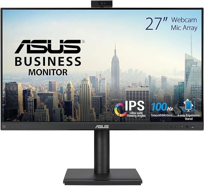 ASUS BE279QFK - Monitor para videoconferencias de 27"", Full HD, IPS, 100 Hz, sin Marco, Webcam Full HD, Ergonómico, HDMI, Eye Care, Luz Azul Baja, Antiparpadeo, Montaje en Pared, Sostenibilidad