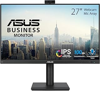 ASUS BE279QFK Monitor para videoconferência de 27", Full HD, IPS, 100 Hz, sem moldura, webcam Full HD, ergonómico, HDMI, cuidado dos olhos, luz azul baixa, anti-cintilação, montagem na parede, sustentabilidade Etiqueta Energética