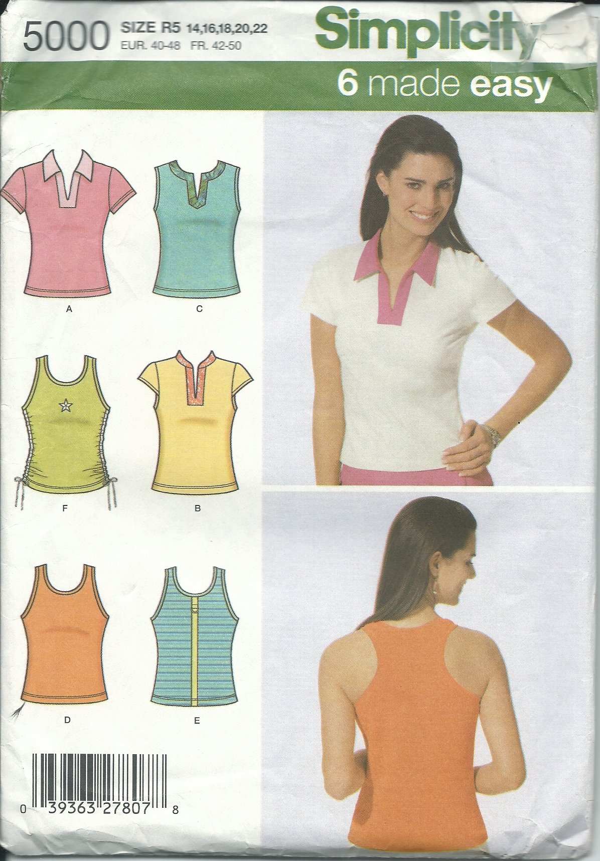 Patron Simplicity 5000R de hauts pour femme loisirs créatifs taille 14-22