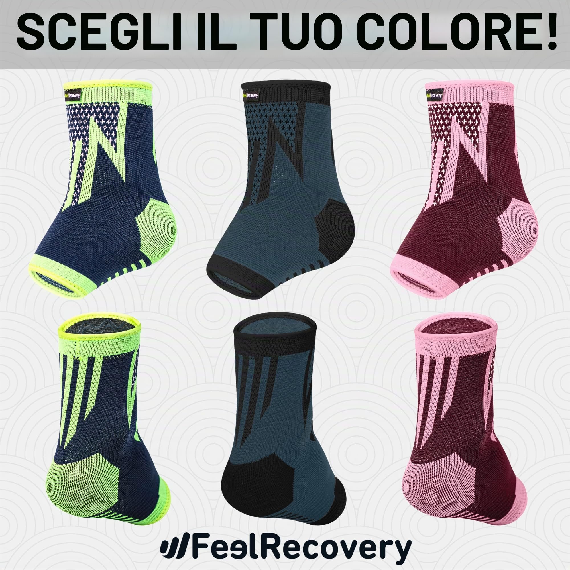Feel Recovery 2 Tutore Caviglia per Uomo e Donne - Cavigliere Elastiche a Compressione - Fascia Sportive per Distorsioni, Running, Calcio e Sport - Traspiranti e Antiscivolo (L, Verde)