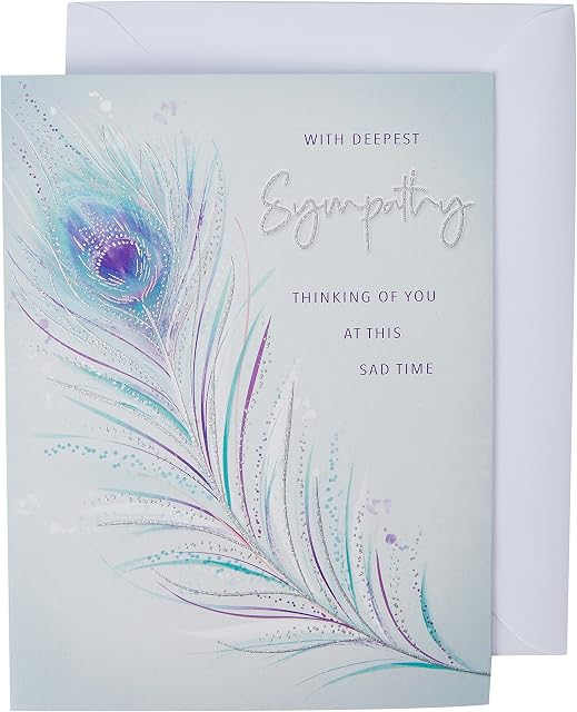 Deepest Sympathy Card - Feather - Thinking of You - 8 x 6 Inches