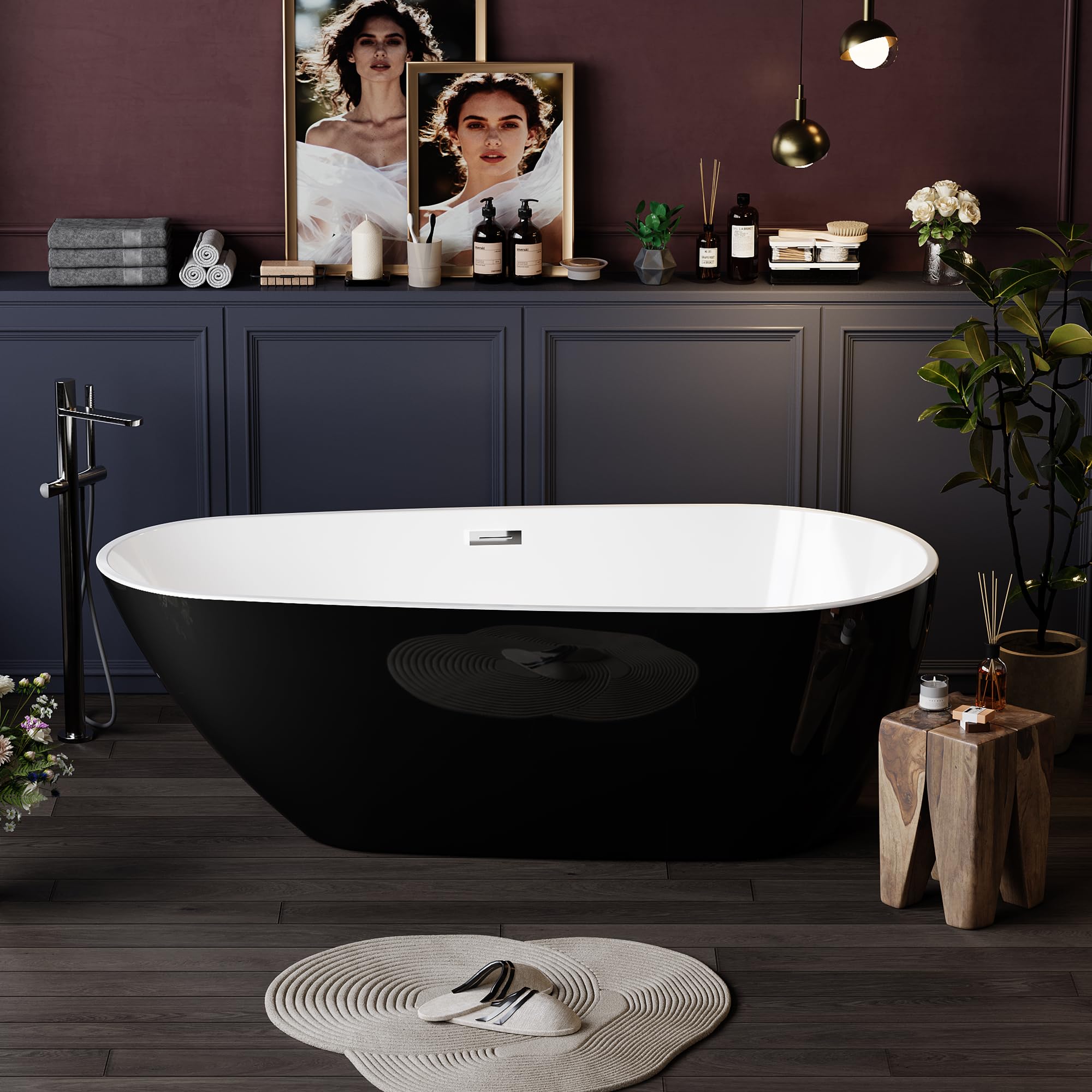 67 Inch Freestanding Bathtub, Acrylic Deep Soaking Tub, Chrome Overflow and Drain, Non-Slip Standalone Bath Tub for Bathroom, cUPC Certified, Ergonomic Modern Bath for Bathrooms