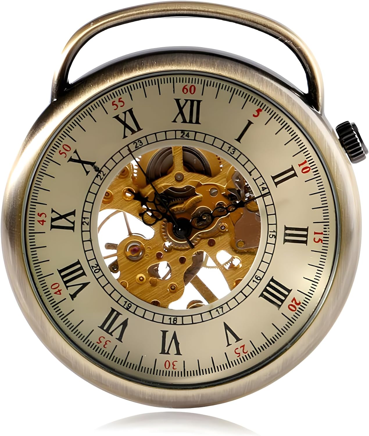 Carrie Hughes Pocket Watch Steampunk Skeleton Hand-Wind Roman Numerals Antique Chain for Mens Womens CH336
