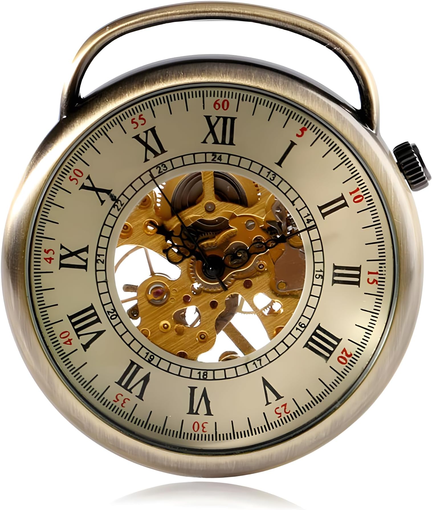 Pocket Watch Steampunk Skeleton Hand-Wind Roman Numerals Antique Chain for Mens Womens CH336