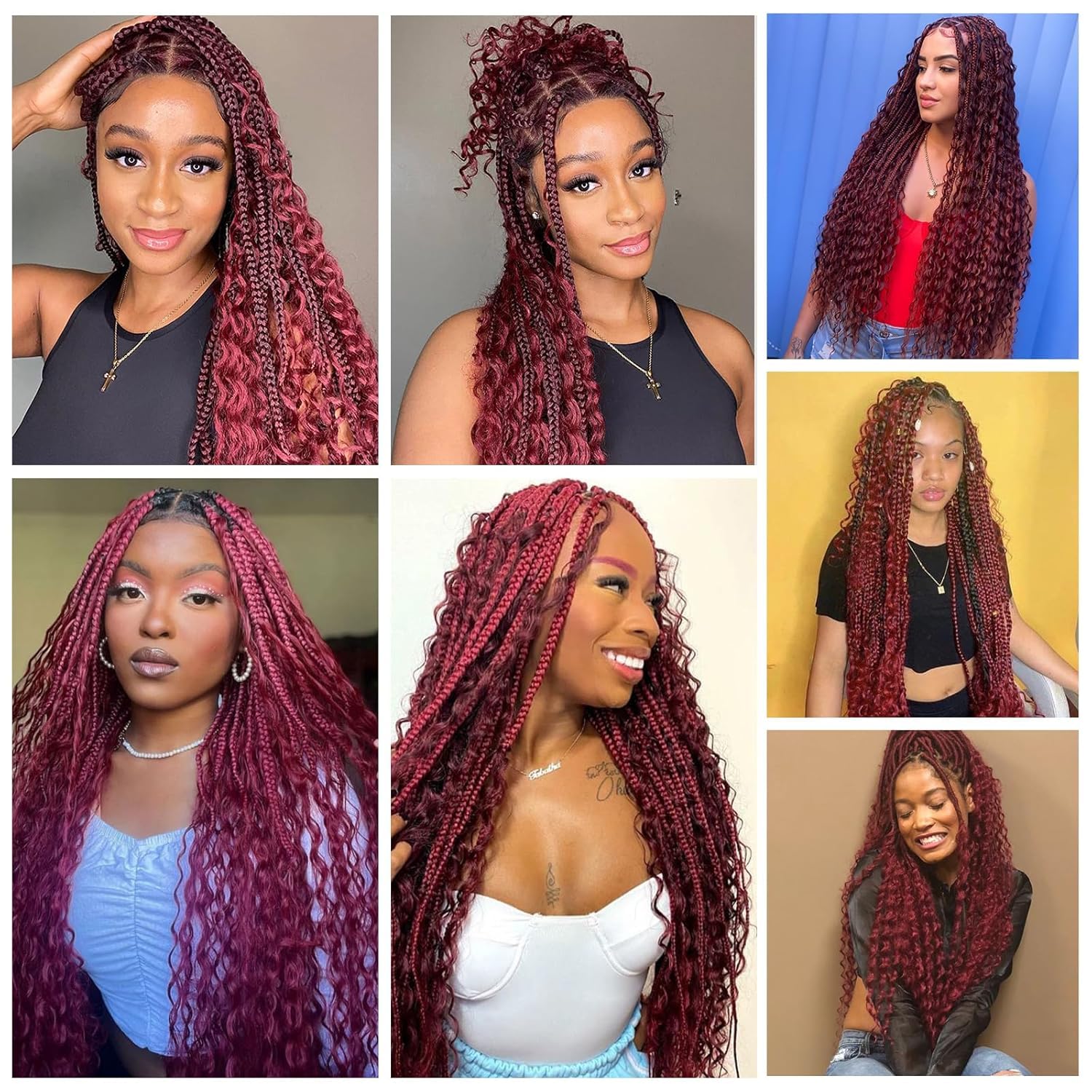 100g 16 Inch Human Braiding Hair Deep Wave Bulk Human Hair for Braiding 2 Bundles/Pack No Weft Human Braiding Hair for Boho Braids Brazilian Virgin Human Hair Extensions 99J Burgundy
