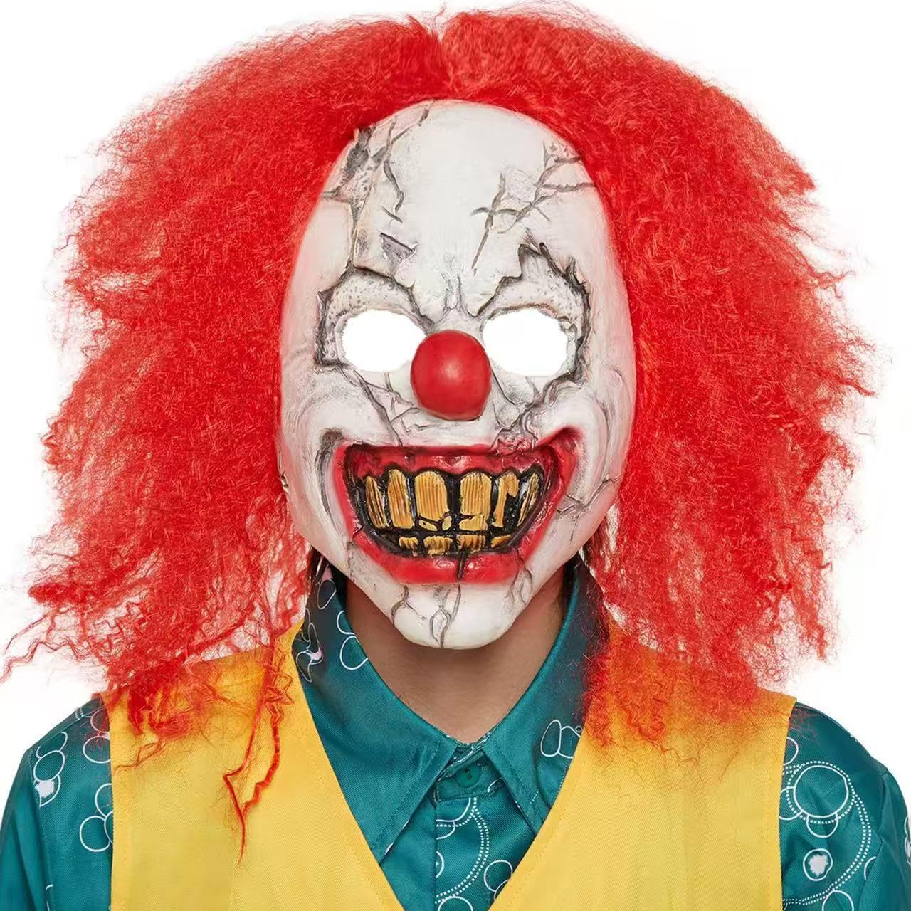 MonisorlyScary demon zombie creepy Red hair evil clown mask Halloween adult killer clown face mask.