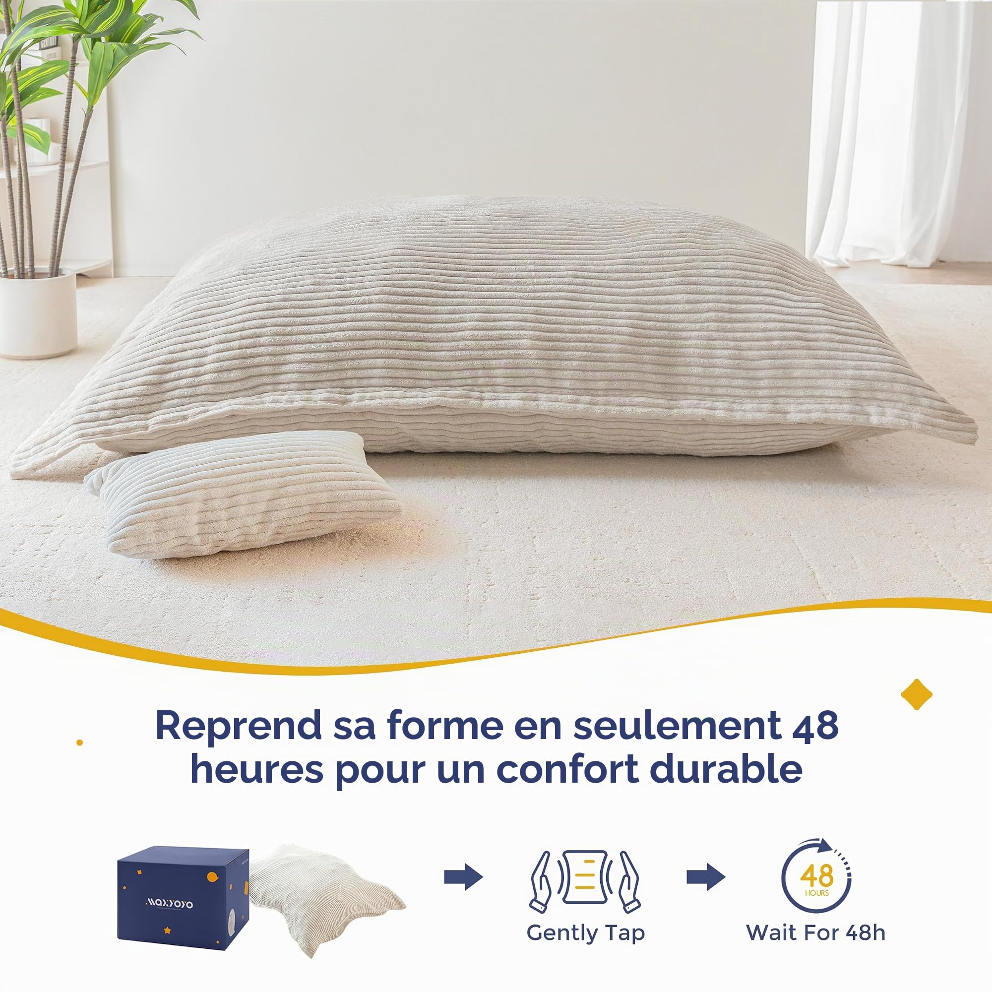 MAXYOYO Géante Pouf Salon, Housse Amovible en Velours Côtelé, Pouf Lit avec Rembourrage en Mousse Moelleuse, Bean Bag pour Adultes et Enfants