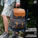 Padwa Lifestyle Black Gray Camera Backpack - Weather Resistant Waxed Memory Canvas Camera Backpacks for Photographers,Multi DSLR SLR Camera Bag with 16” Laptop & Lens Compartment and Tripod Holder