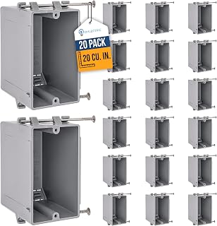 OHLECTRIC 1-Gang New Work Outlet Box, 20 Cubic Inch (20-Pack) Single Gang PVC Electrical Box Captive Nail Mounting, Non-Metallic PPO/PVC Plastic Construction Boxes GFCI Outlets Dimmers, UL/ETL Listed