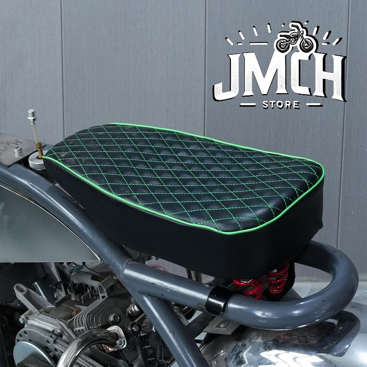 JMCHstore Green Diamond Stitch Retro Upgraded 17'' Seat Cover for Coleman BT200X Mini Bike 196cc, Hisun 200-7 for Viper 200cc Trail Bike Cushion Replacement Parts