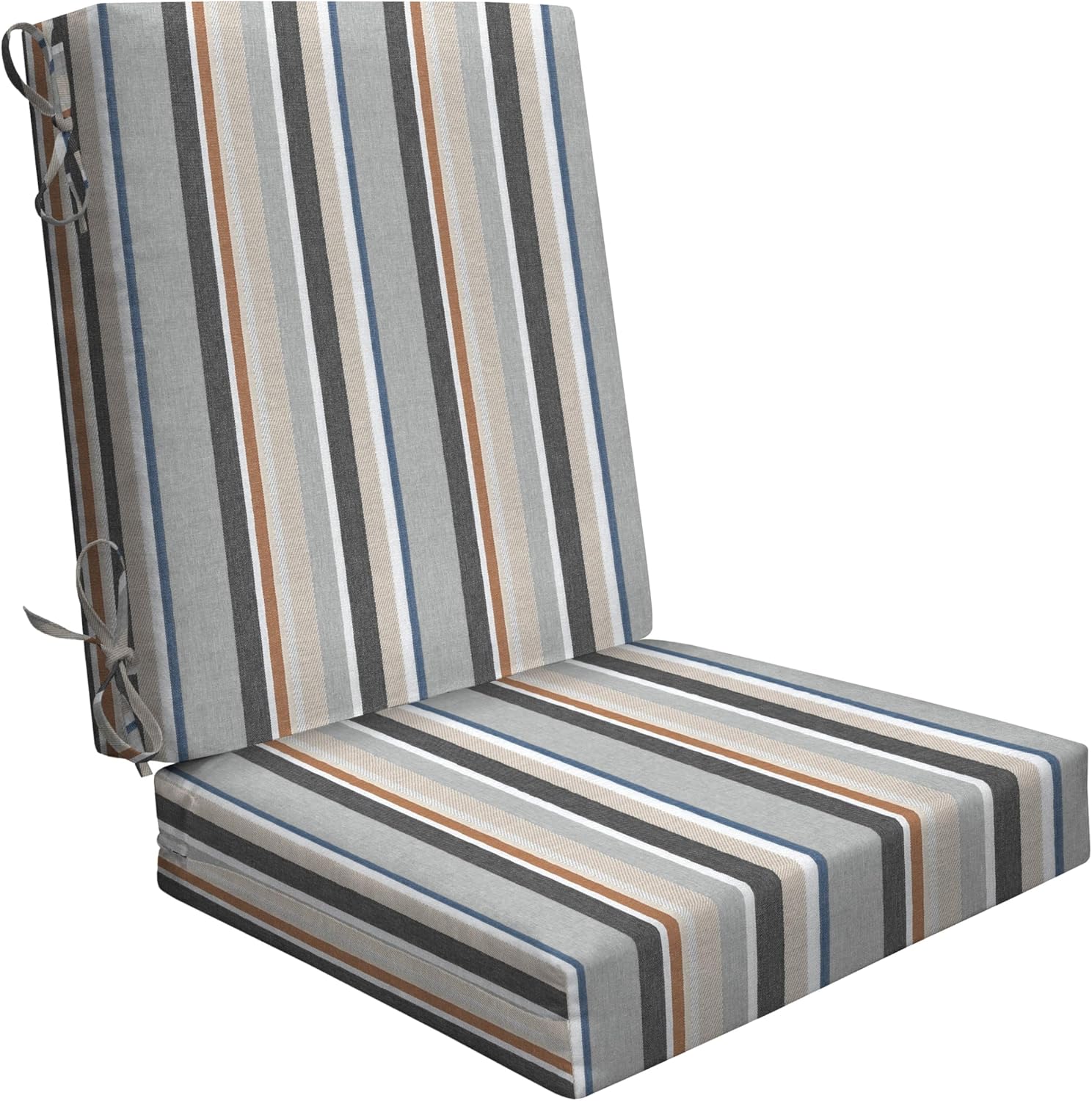 Honeycomb Outdoor Highback, 21" W x 42" L, Stripe Stone Beige Chair Cushion