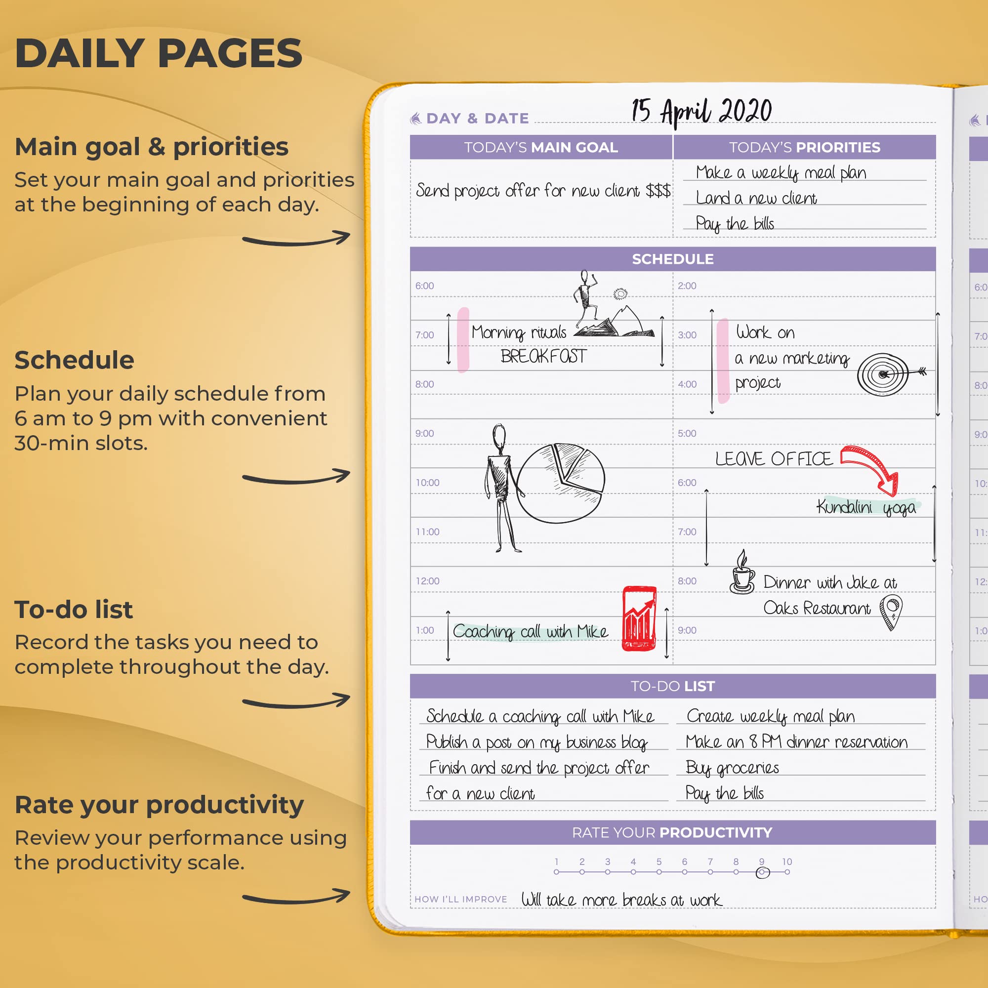 Clever Fox Daily Planner 2nd Edition, Undated Time Block Task Organizer with Hourly Schedule & To-do list, A5 - Image 3
