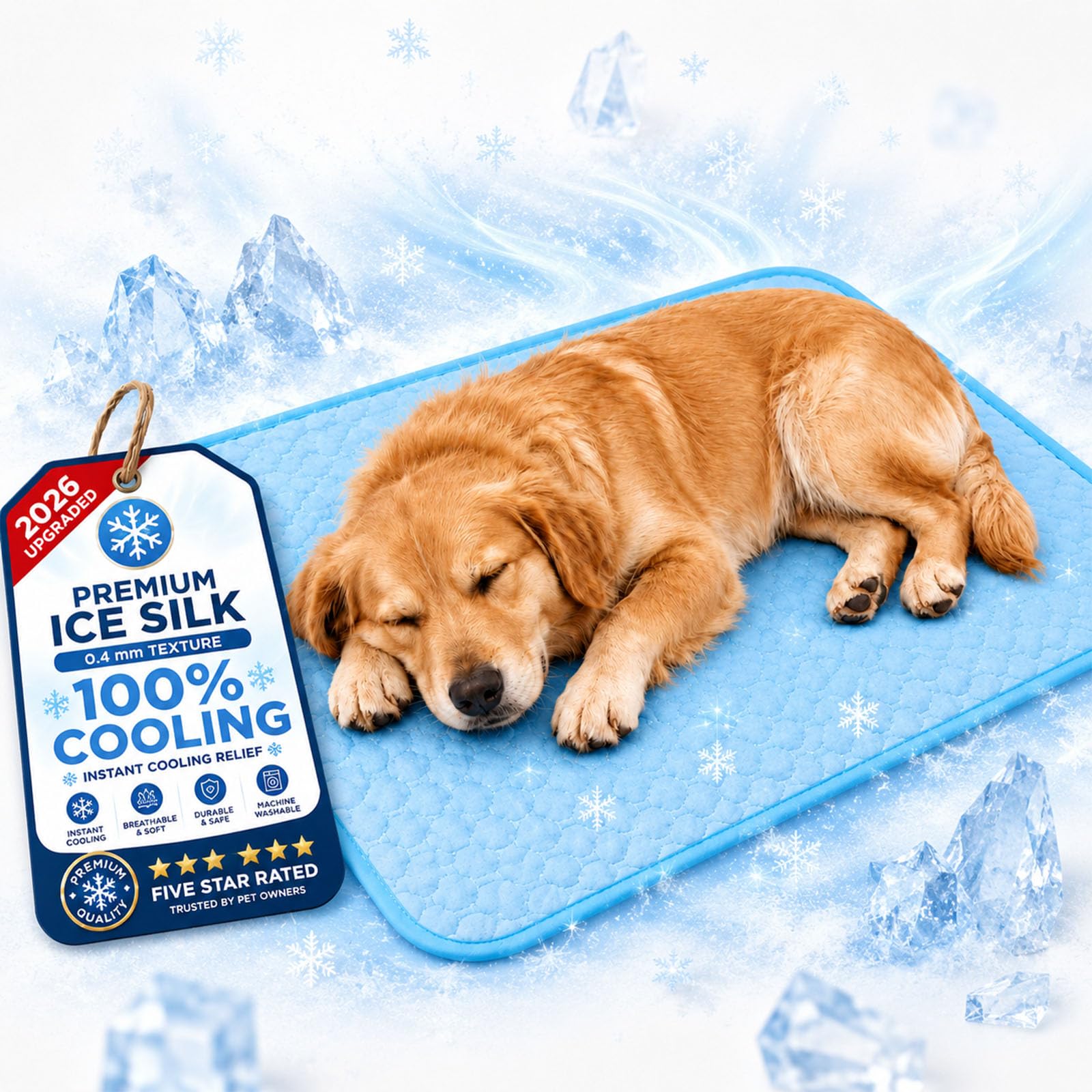 2026 Pressure Activated Cooling Mats for Dogs XL, Washable Ice Silk Self Cooling Dog Mat Large, Breathable Non Slip Pet Cooling Mat for Dogs Large, Cats, Crates, Sofa, Car & Garden (blue,XL(100*70cm))