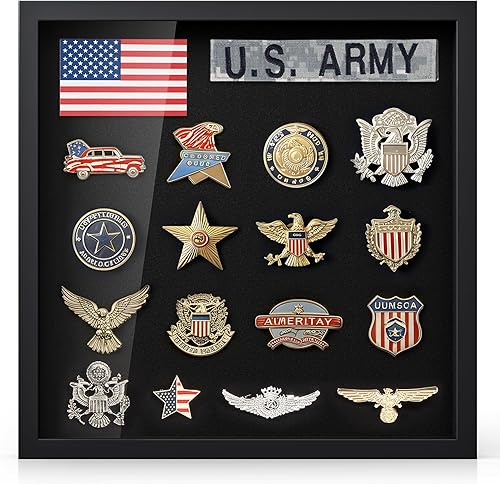 Miniatura 10 de TJ.MOREE Vitrina de alfiler, caja de exhibición de pin de solapa de 11 x 14 para insignias militares, medallas, parches, alfileres de joyería,
