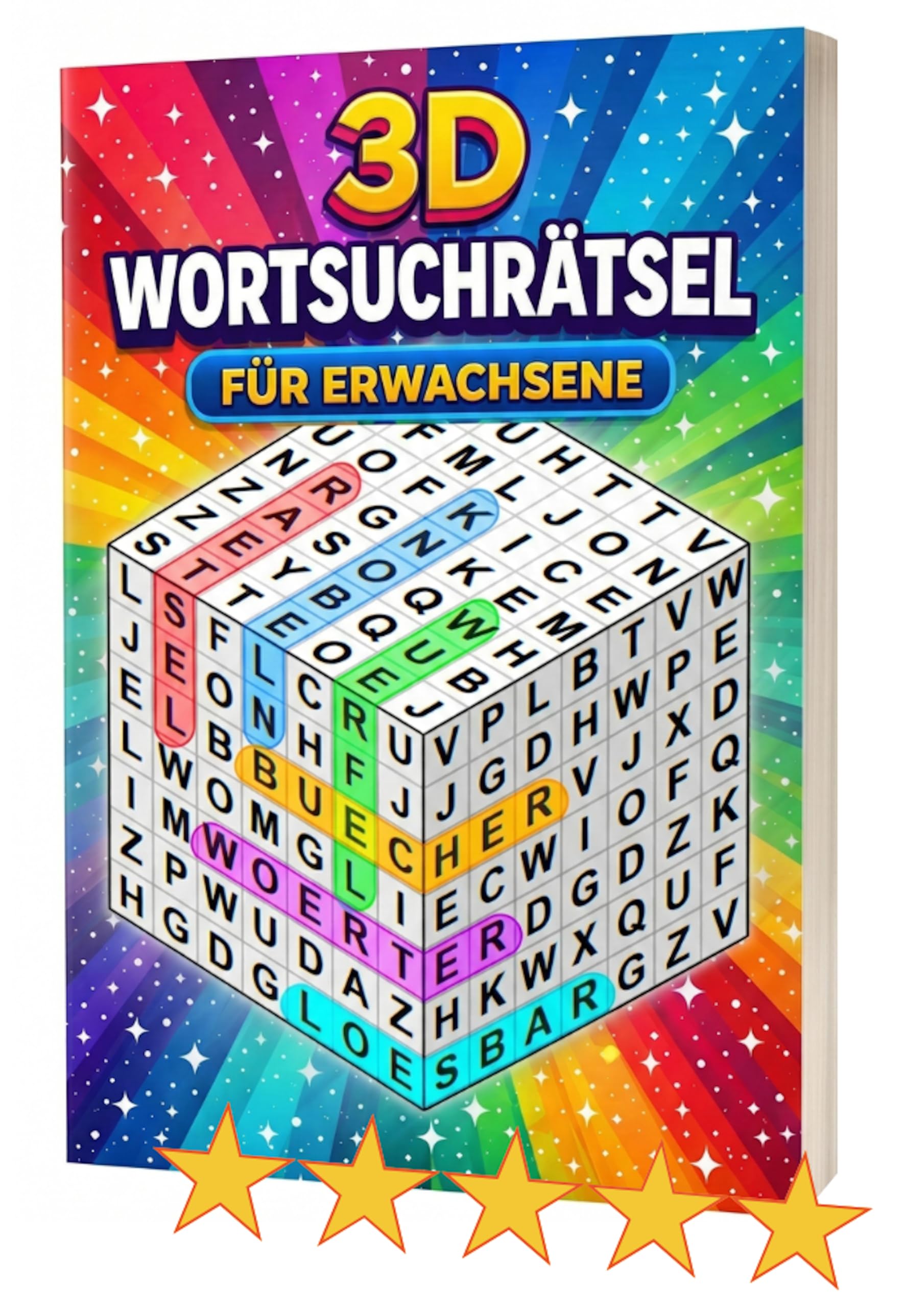 3D Wortsuchrätsel für Erwachsene: 105 3D-Würfel der Wörtersuche in Großdruck & mit steigenden Schwierigkeitsstufen