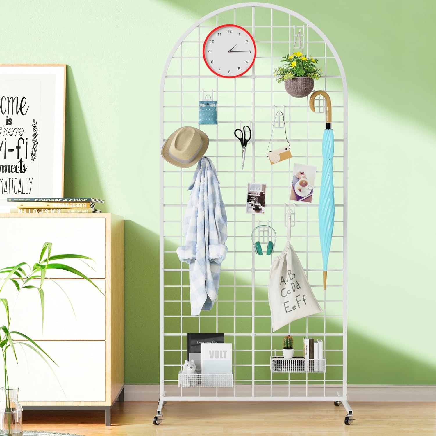 Asee'm Grid Wall Panels Display Stand 2.6' x 5.8' FT White Movable Wire Grid Wall Display Rack Heavy Floorstanding Detachable Girdwall Panel with T-Base for Craft Show Rack, Retail Displays 1PCS