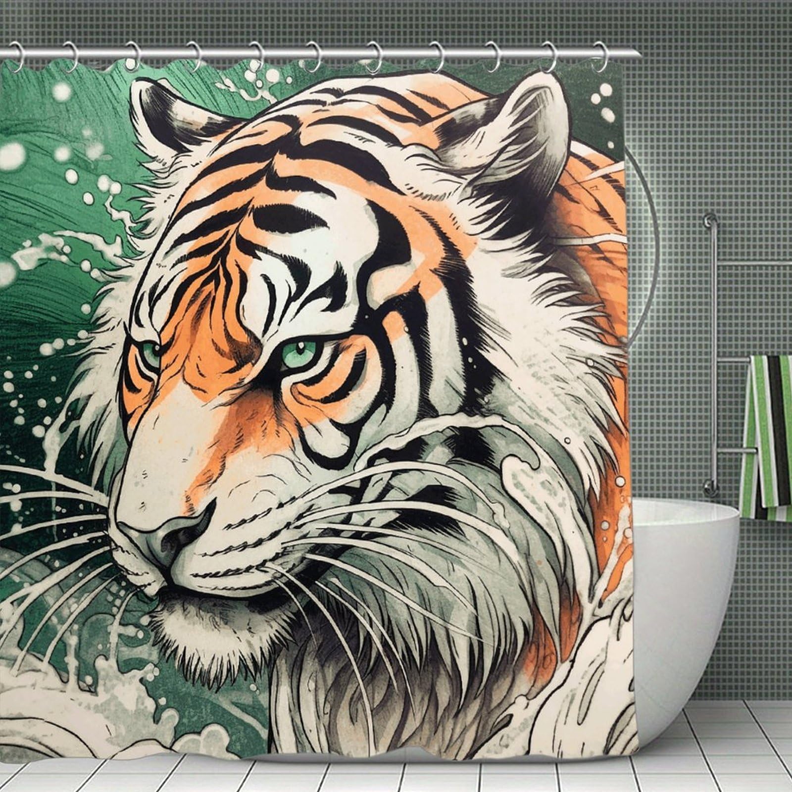 FekiLoot A Hand Drawn Tiger Shower Curtain Minimalist Aesthetic Bath Curtain with Hooks Simple Water Resistant Bathroom Shower Curtains Cute Blackout Privacy Curtains Cloth Curtain