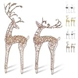 2pc Set White Pearl Champagne Winding for Standing Reindeer Decorations Christmas Reindeer Figurine Table Desk Decorations Glittering Xmas Holiday Party Supply