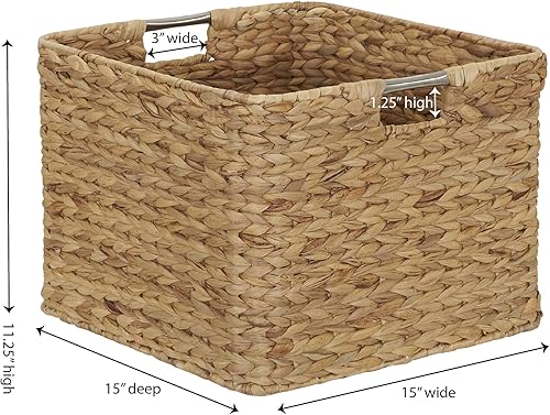 Miniatura 6 de Household Essentials Cesta de almacenamiento abierta de mimbre tejida con mango de acero inoxidable, natural