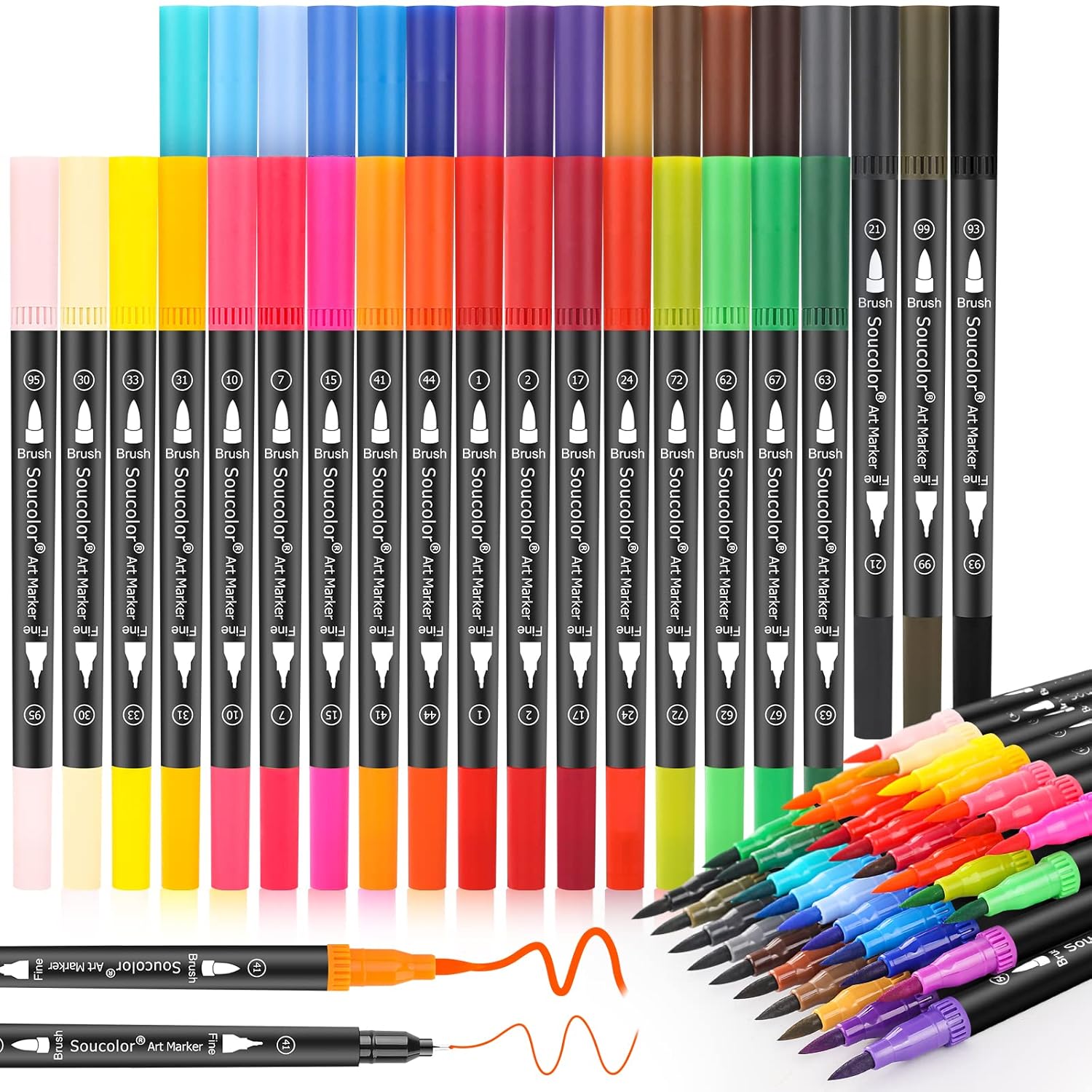 Soucolor Artist Brush Markers Pens For Adult Coloring Books,32 Colors
