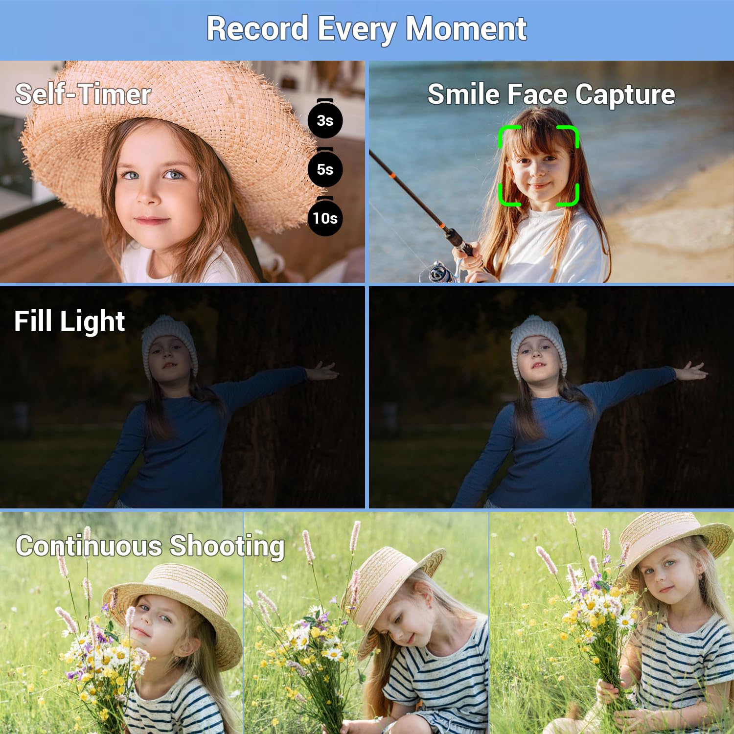 Fotocamera digitale, 4 K 44 MP, autofocus, fotocamera con zoom 16x, LCD da 2,4 pollici, fotocamera compatta portatile per bambini, ragazzi, ragazze, adulti, (nero)