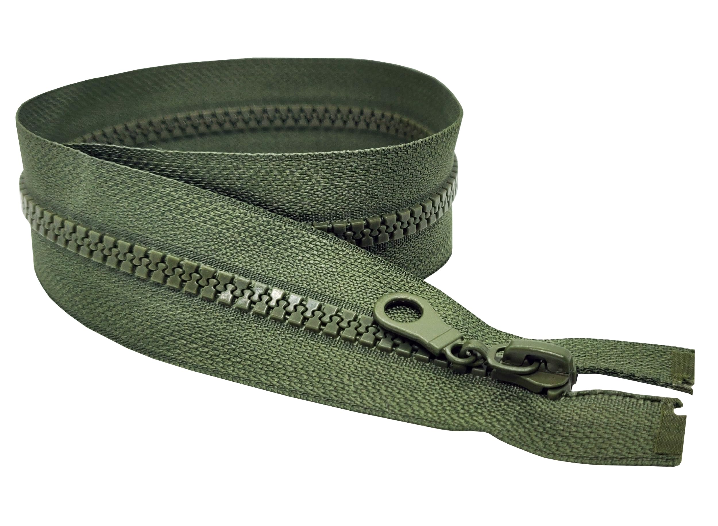 Zips & Bobs Olive Green 80Cm (31.5") Plastic Resin Zip Size #5 Open-End Chunky Zipper Single One-Way Slider Universal Fastener For Arts Crafts Tailors Sewing Replacement (Olive Green)