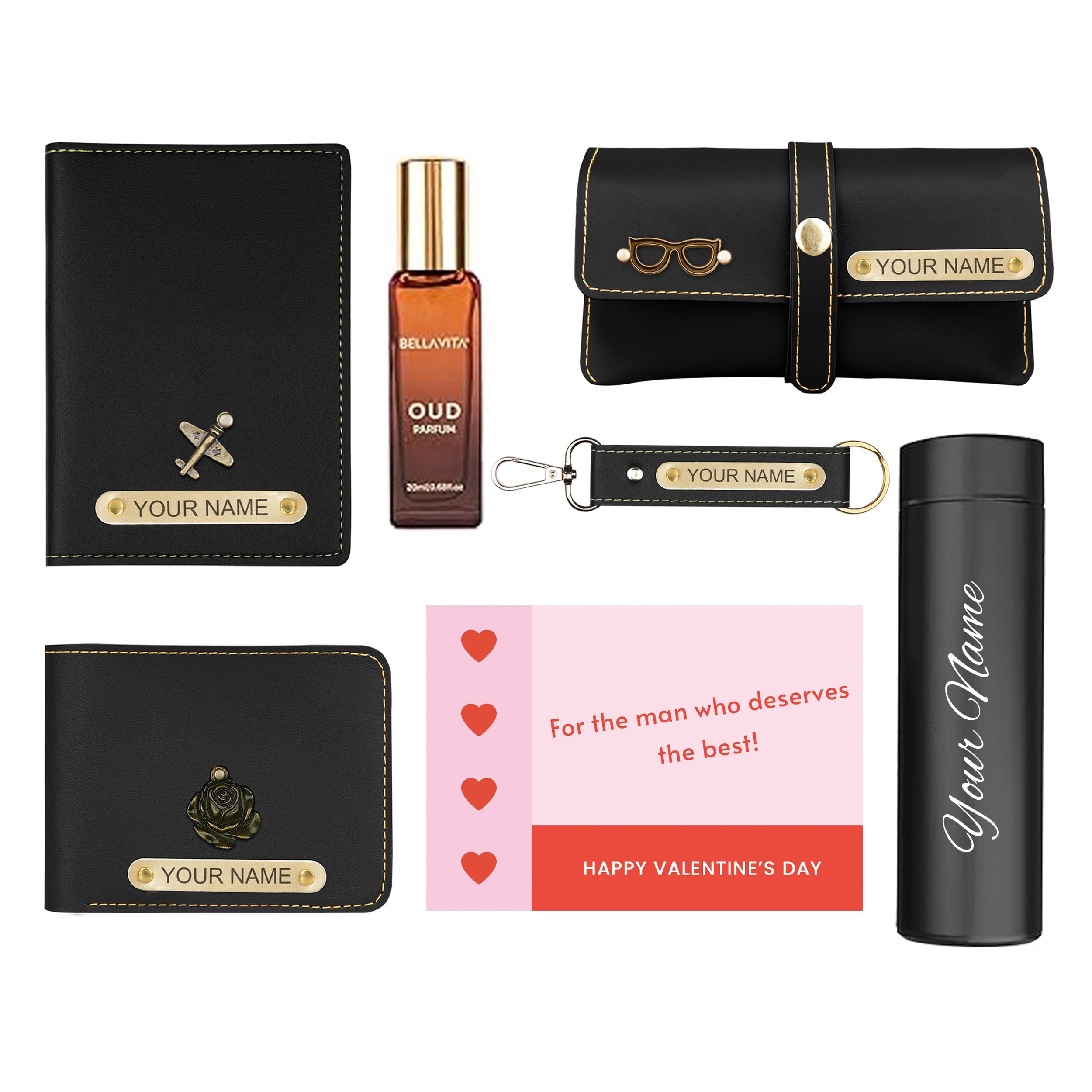 Personalized Travel Love Gift Hamper for Men 6 in 1 Gift Set | Romantic Valentine’s Day Gift for Boyfriend Husband | Love Anniversary Birthday Gift for Him (Black)-image-38