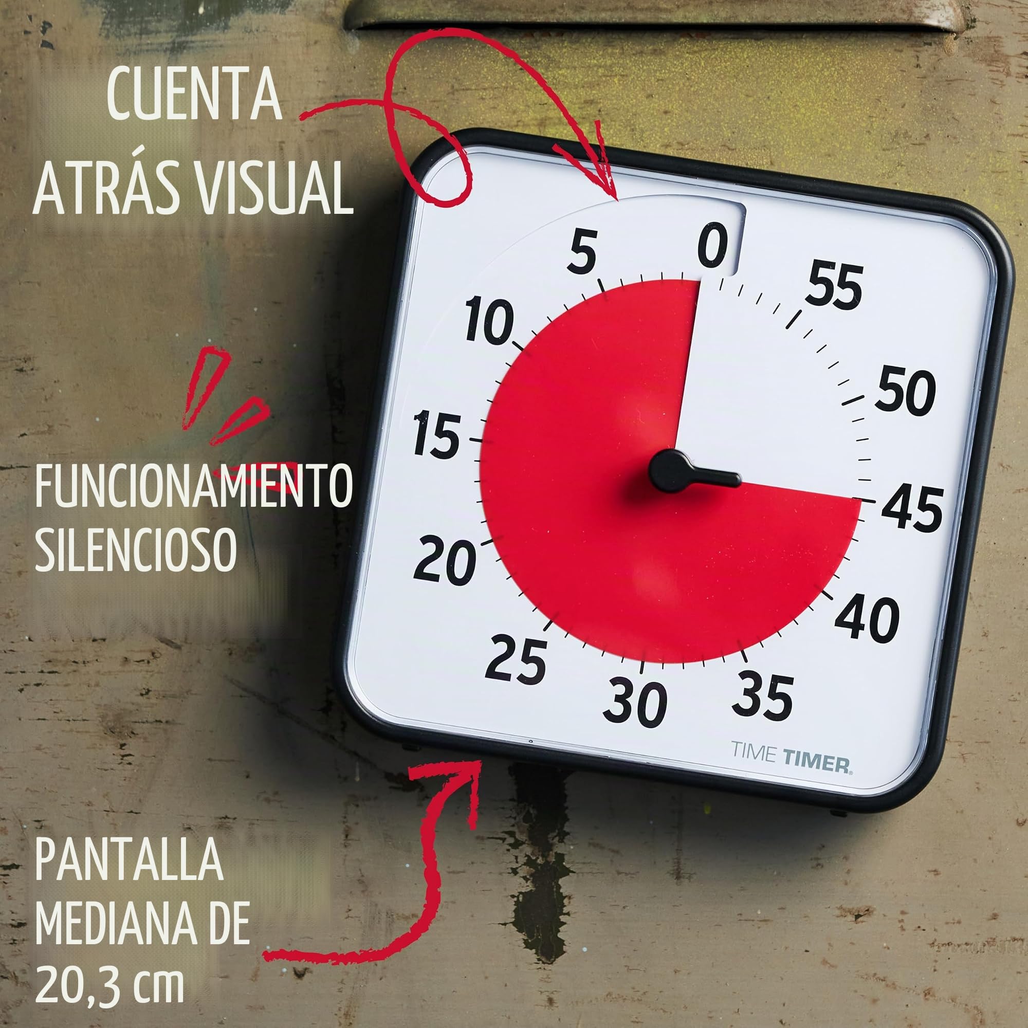 Time Timer Original Mediano, 19x19cm - Temporizador Visual de 60 Minutos - Reloj de Cuenta Regresiva para el Aula o reuniones para niños y Adultos (Negro)