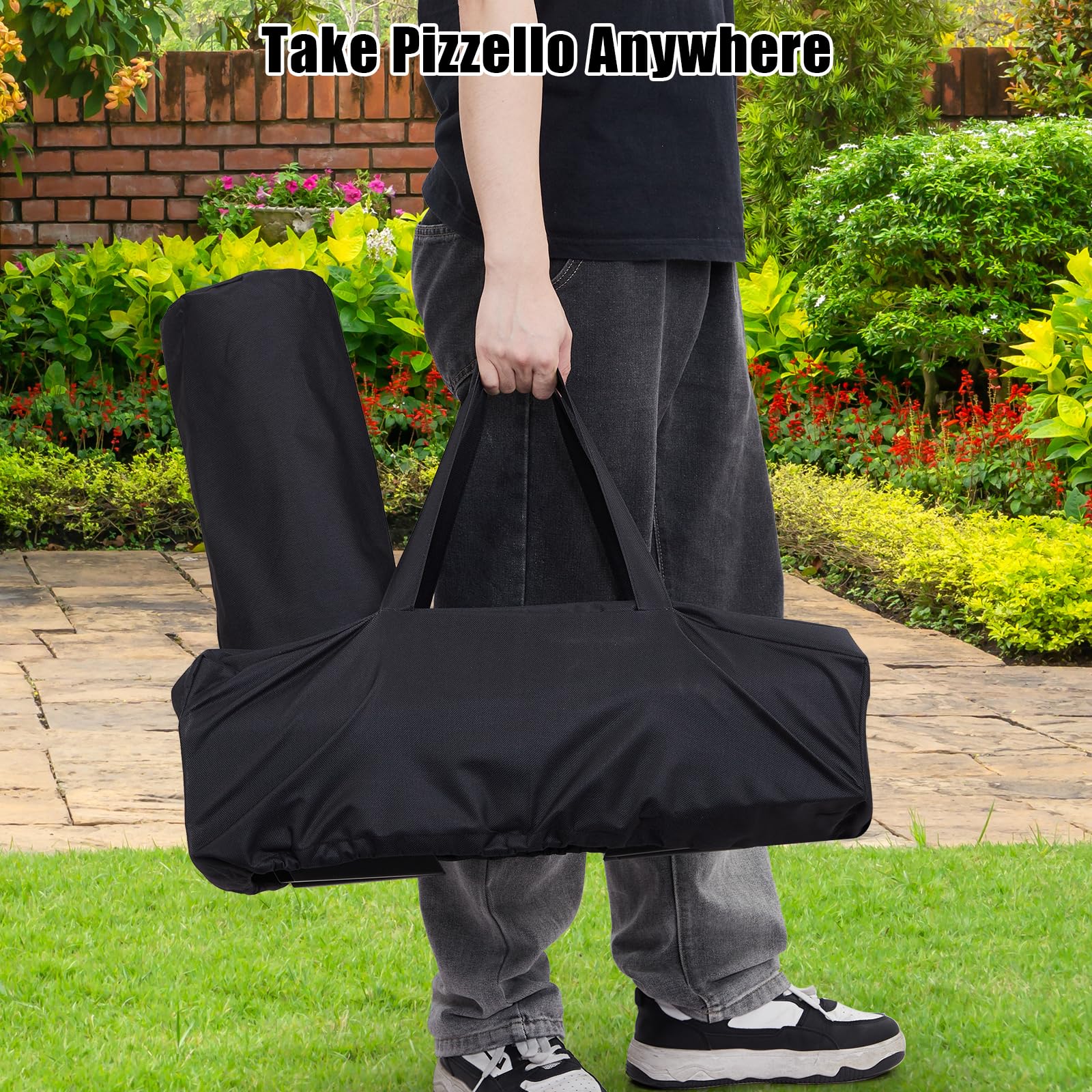 Garvee Four à pizza portable 12" à granulés de bois multifuel – Acier inox argent, poignée supérieure – Pierre à pizza 12" – Pelle, sac de transport – Pieds pliables – Couleur : inox argent, jambes