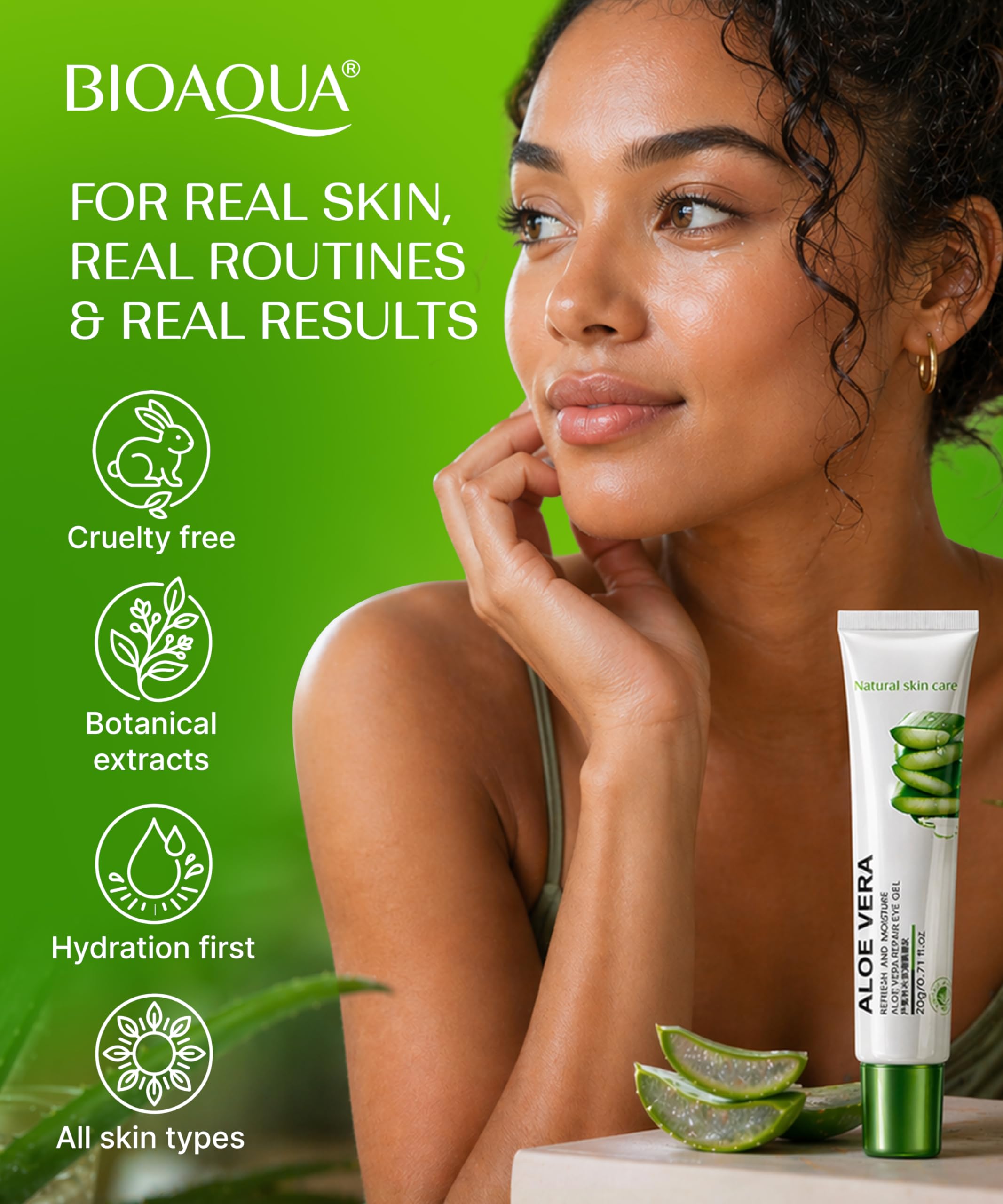 BIOAQUA Crema gel contorno occhi idratante all'aloe vera Riduce le occhiaie Idrata Borse senza occhi Garantite 20 g