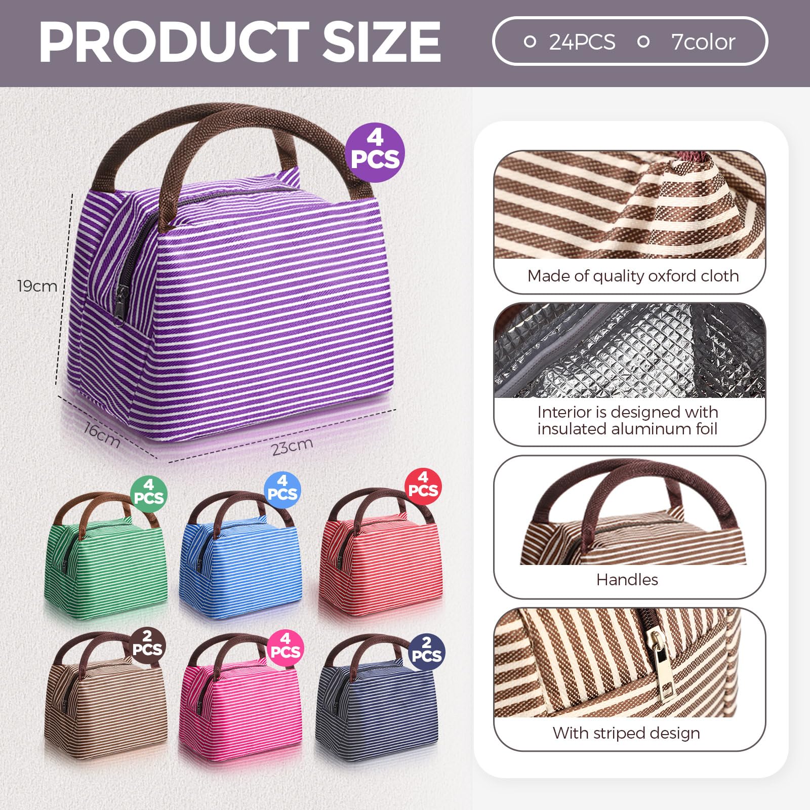 Chunful 24 Stück isolierte Lunch-Tasche, wiederverwendbare Lunchbox, Lunch-Tasche, Tragetasche für Damen, Teenager, Männer, wasserdichte Lunchbox mit Aluminiumfolie, auslaufsicher, für Damen, Herren,