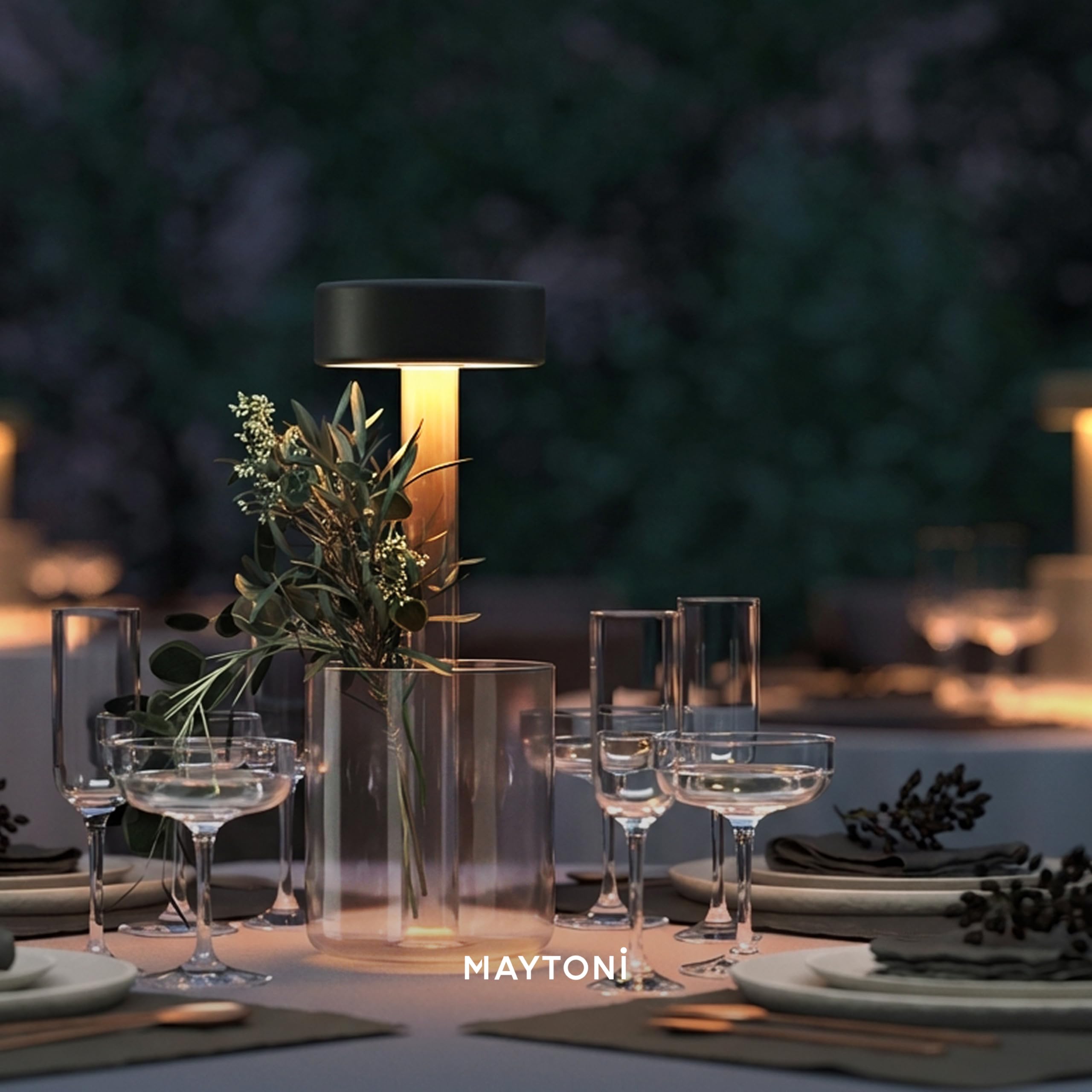 Maytoni Akku-Tischleuchte Symbia Glas Gold, LED 3W dimmbar, 3 Farbtemperaturen 2200K 3000K 4000K, kabellos, IP20, Tischlampe Restaurant Terrasse, 2 in 1 Vase und Lampe, Touch Bedienung