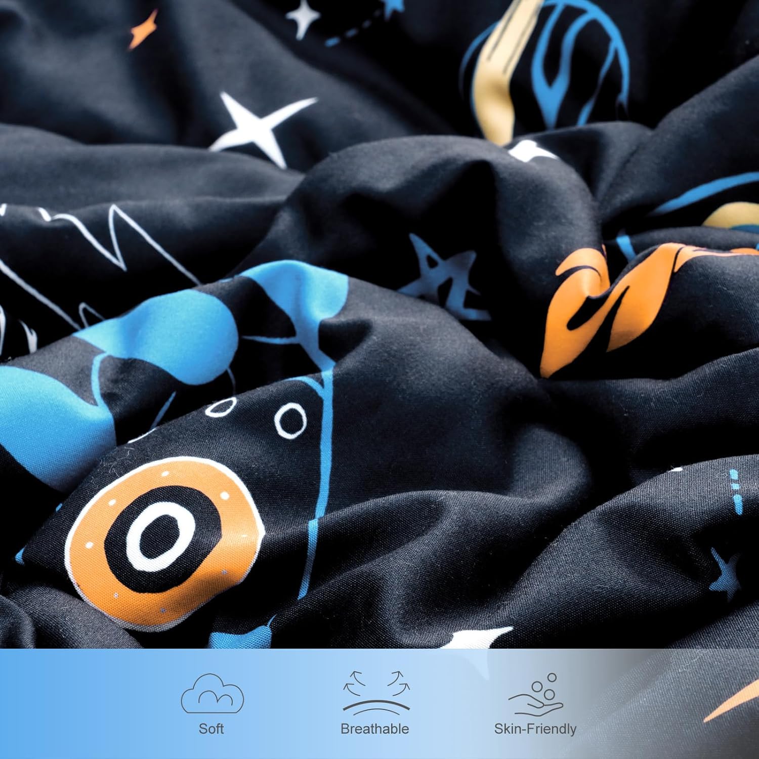 david's kids 4 Piece Toddler Bedding Set - Soft Breathable Toddler Bedding Set for Boys Girls, Includes Quilted Comforter, Flat Sheet, Fitted Sheet and Pillowcase, Space - Image 5