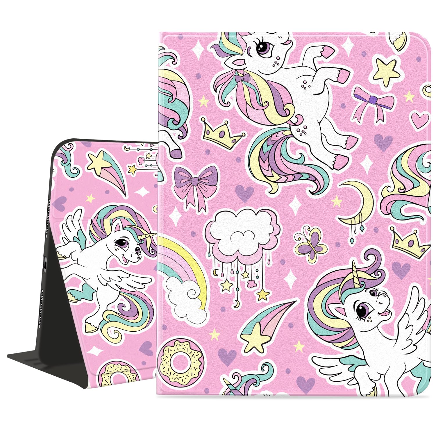 Idocolors Cute Unicorn Pad Case for 10.9 Inch iPad 10th Generation/iPad 2022 with Pencil Holder Cartoon Kawaii Animal Rainbow Cover Auto Sleep/Wake for Kids Girls Women