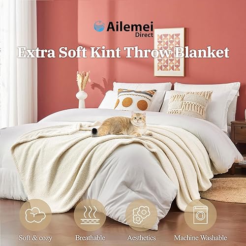 Miniatura 4 de Ailemei Direct Manta de punto esponjoso tamaño individual para sofá, acogedora manta de punto para cama y sofá, mantas de punto mullidas cálidas