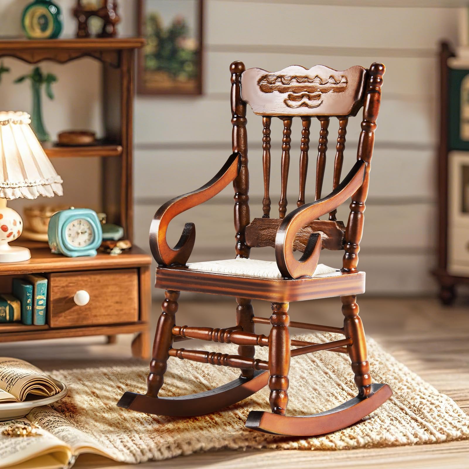 Miniatur Schaukelstuhl 1:12 Für Puppenhaus - Brauner Wichtel Sessel - Puppenhaus Möbel Zubehör