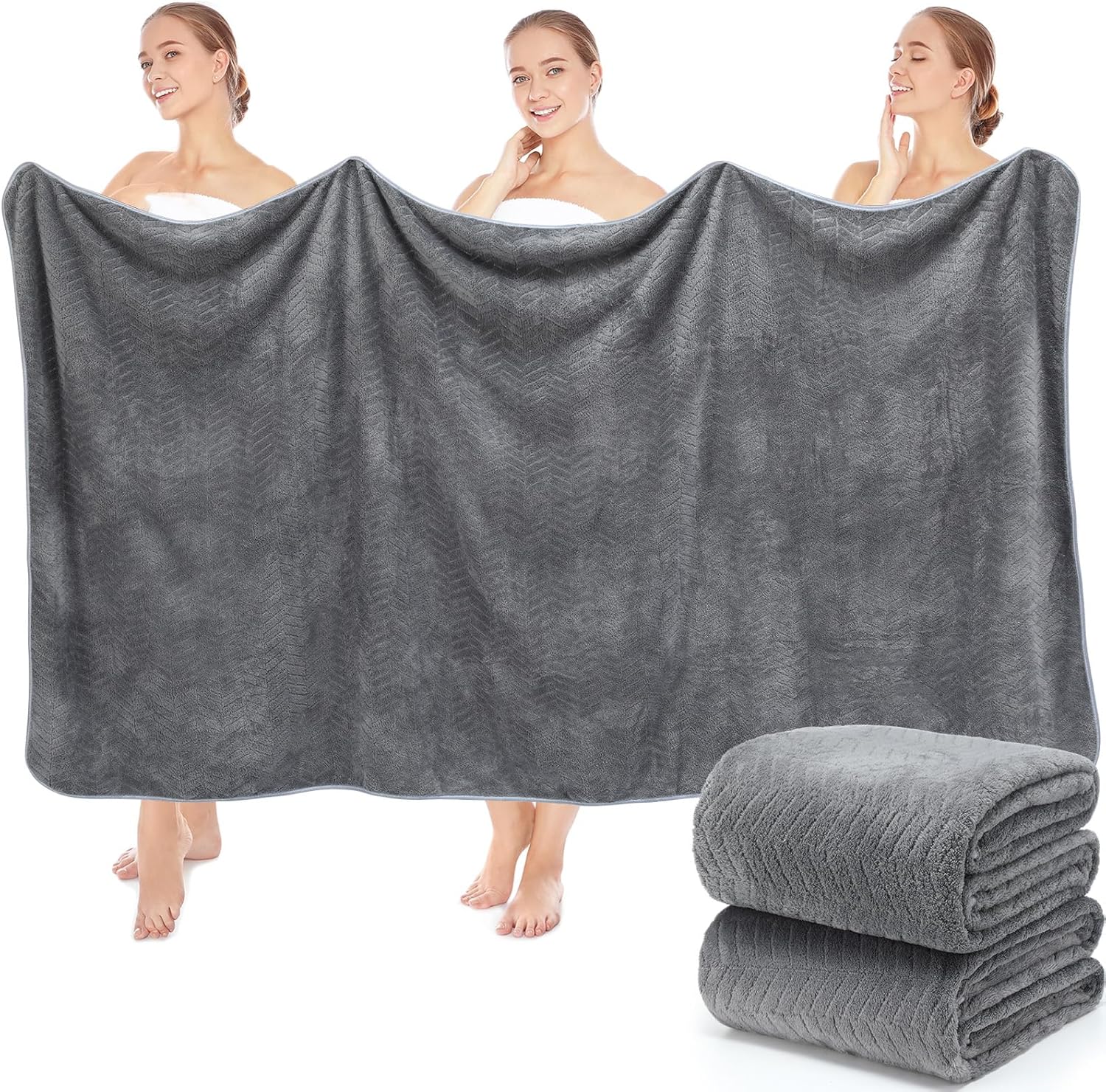 2 Pack Bath Sheets 40 x 80 Inch Jumbo Extra Large Towels Set Oversized Quick Dry Coral Fleece Absorbent and Soft Lightweight Towels for Valentines Home Gym Travel Beach (Gray)