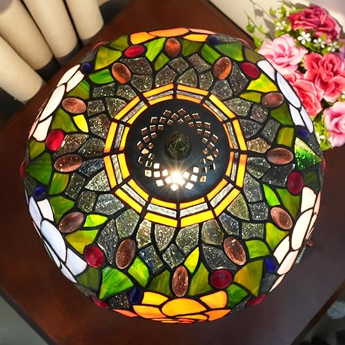 Miniatura 8 de Lámpara de mesa estilo Tiffany con vitrales rojos, naranjas, morados, rosas, rosas, para dormitorio, mesita de noche, luz de escritorio para sala de