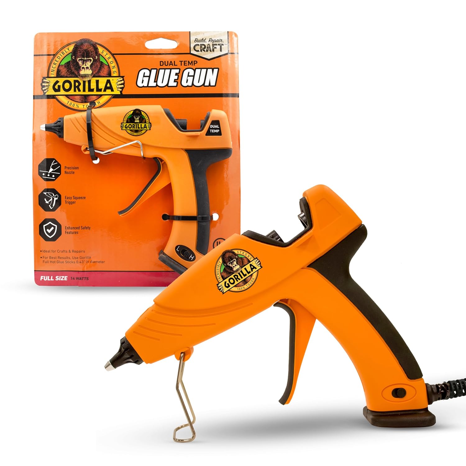 Gorilla Hot Glue Gun Pack of 1 - Dual Temp Full Size Hot Glue Gun with Precision Nozzle