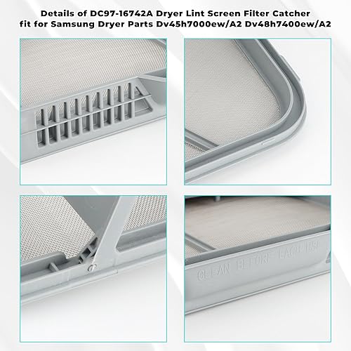 Miniatura 8 de DC97-16742A - Trampa de pelusa para secadora Samsung, piezas de pantalla de trampa de pelusa de acero inoxidable para secadora Samsung DV456ETHDSUAA