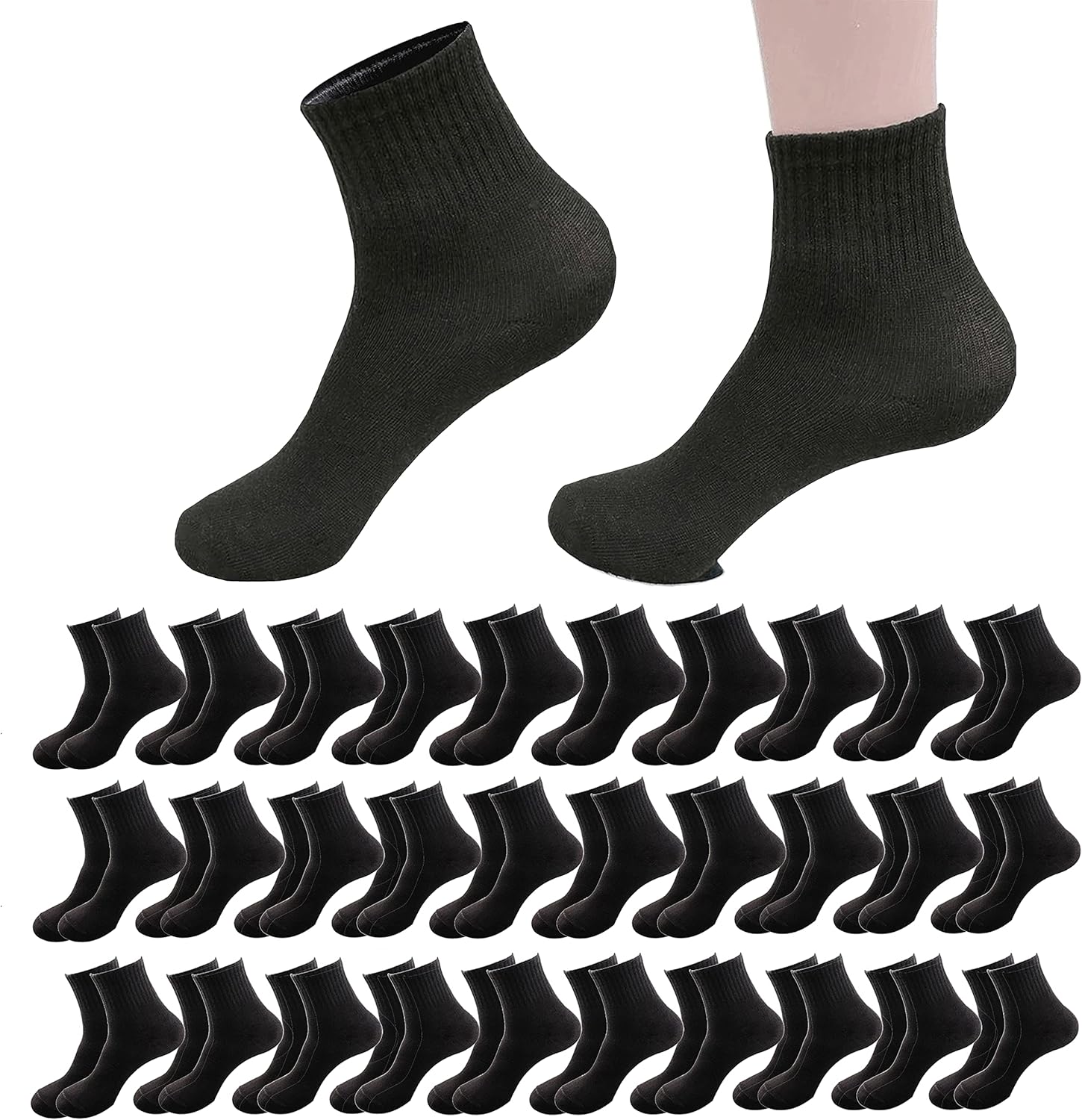 30 Pairs of Thin Crew Socks for Men & Women - Breathable Casual Socks in Bulk - Moisture-Wicking Socks Wholesale