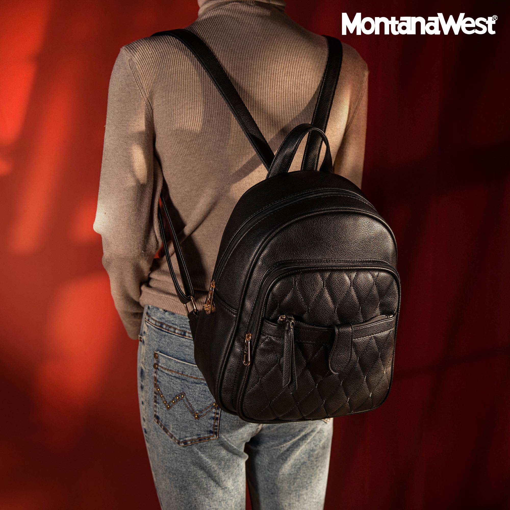 Women\'s 3Pcs Anti Theft Backpack Purse Small Quilted Backpack Set, Brown Montana West - Brandclub - Montana West 3Pcs Anti Theft  main image 3