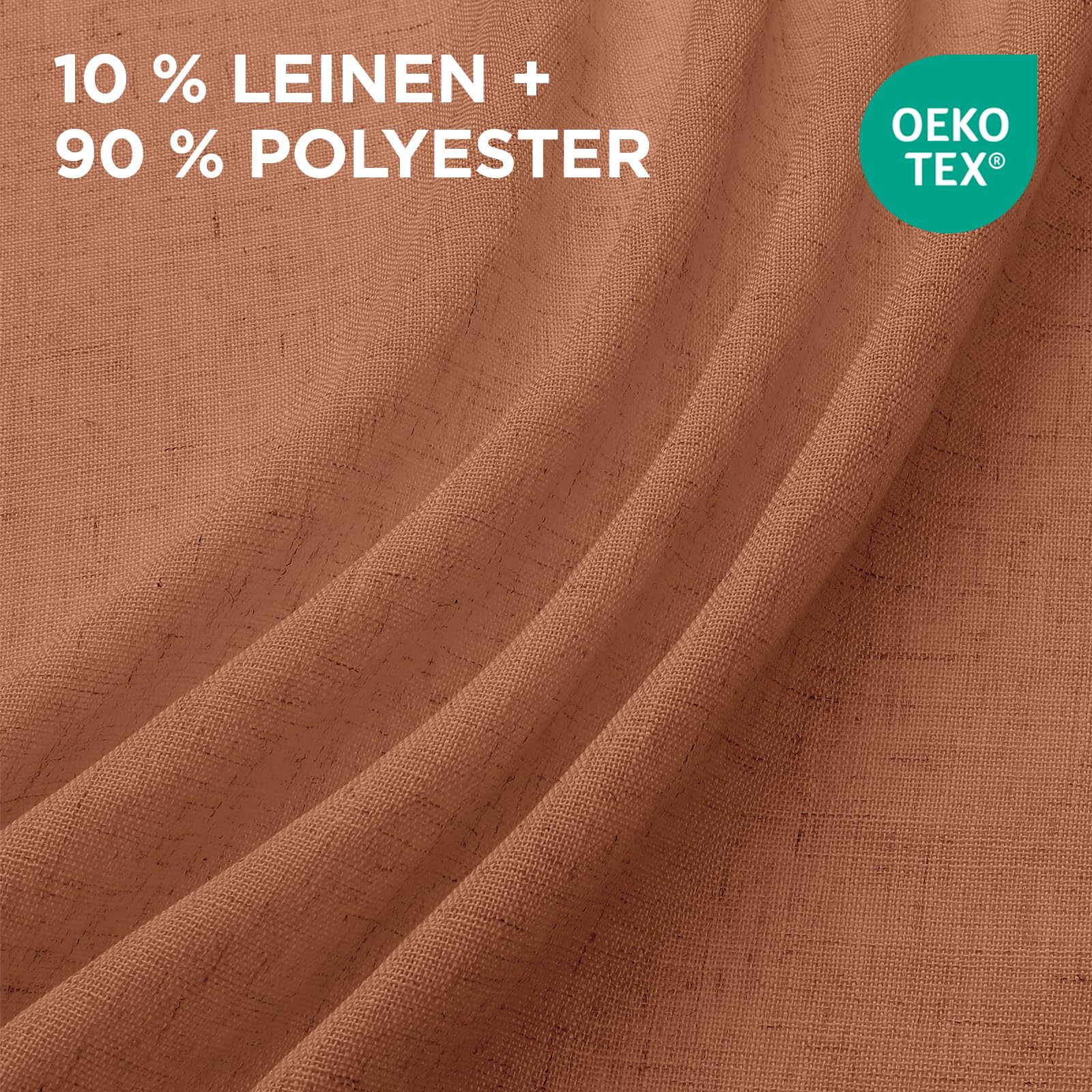 Joydeco Leinen Gardinen mit Kräuselband Terrakotta Vorhänge Wohnzimmer Modern Boho Leinenoptik Gardine Halbtransparent Vorhang für Schienensystem Curtains Bedroom 2er Set H 137 x B 117 cm