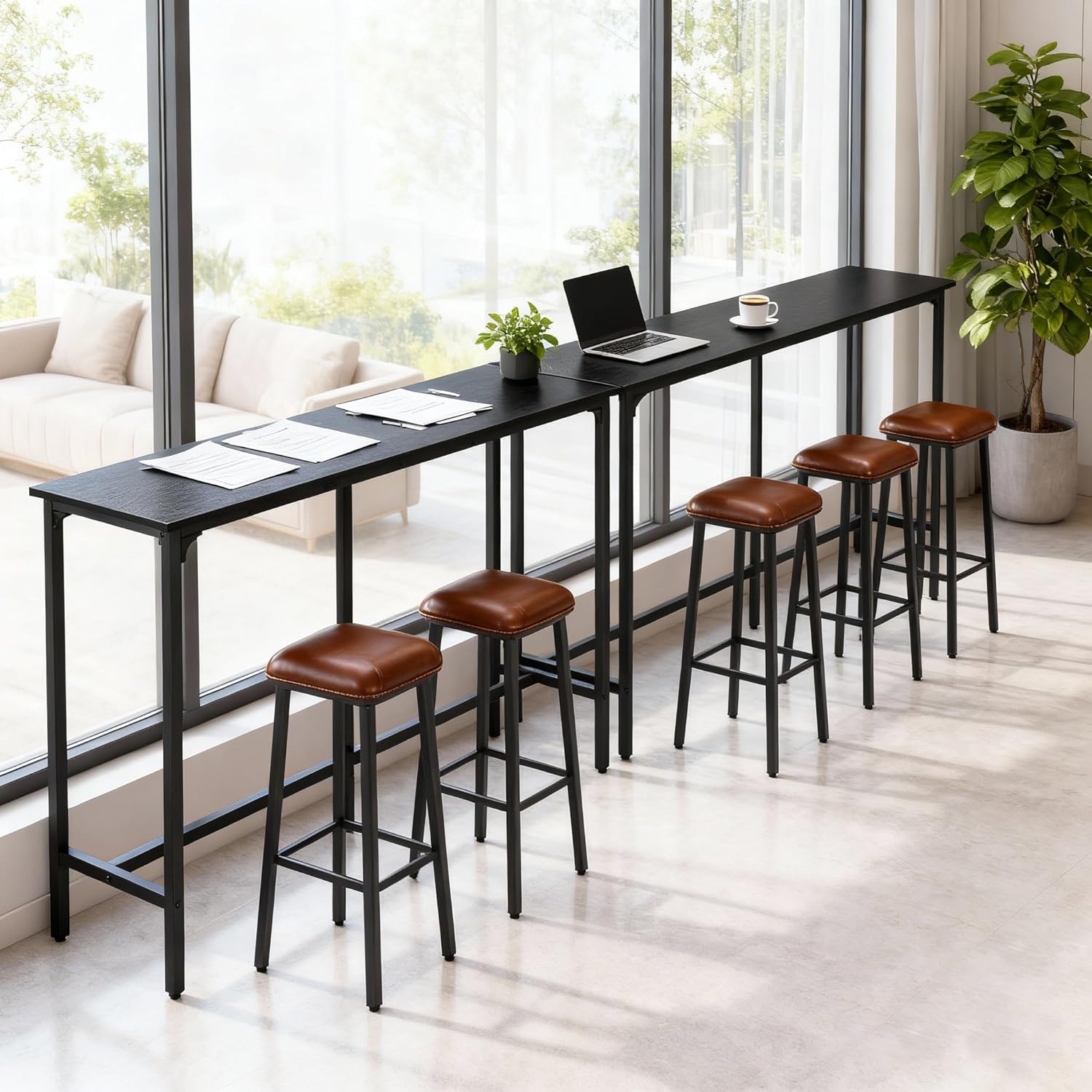 Karl home 71" Bar Table, Rectangular High Top Bar Counter Tables with Sturdy Metal Legs, Counter Height Bar Table for Small Space, Dining&Kitchen, Living Room, Easy Assembly, Black