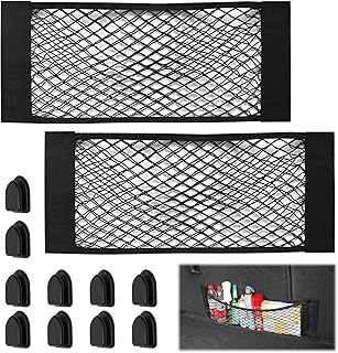 2 peças rede de armazenamento carro com adesivo (25 x 60 cm), bolsa organizadora mala carro multifunções, bolso de rede elástico com ganchos para camião, auto-caravana