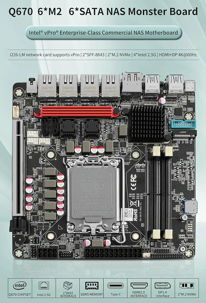 Amazon | Q670 8ベイNASマザーボードは、プロセッサ12/13/14世代