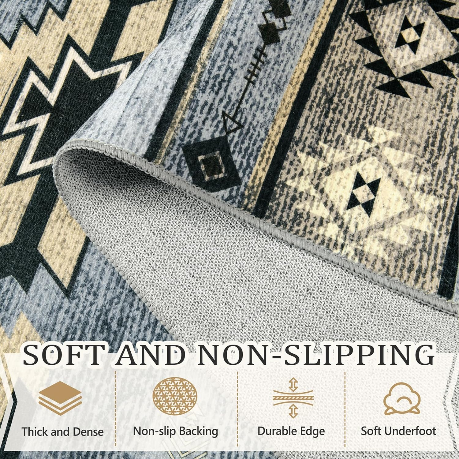 Western Rugs for Living Room, Non Slip Rustic Rug for Bedroom Dining Table Kitchen, Washable Aesthetic Area Rugs for Home Decor, 5ft x 7ft, Grey