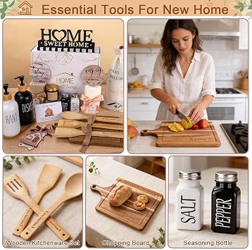 House Warming Gifts New Home, 19pcs New Home Gift Basket For Homeowners, Couple Women Neighbor - Includes Decoration, Kitchenware, Towel, Greeting Card, First Time Home Buyer Gift, Housewarming Gifts